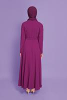 Tesettür giyim FUŞYA ALVİNA NAKIŞ DETAYLI KEMERLİ ELBİSE 40585