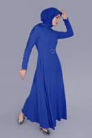 Tesettür giyim LACİVERT ALVİNA NAKIŞ DETAYLI KEMERLİ ELBİSE 40585