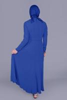 Tesettür giyim LACİVERT ALVİNA NAKIŞ DETAYLI KEMERLİ ELBİSE 40585