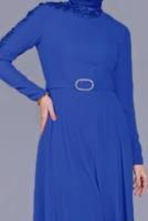 Tesettür giyim LACİVERT ALVİNA NAKIŞ DETAYLI KEMERLİ ELBİSE 40585