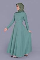 Tesettür giyim YEŞİL ALVİNA NAKIŞ DETAYLI KEMERLİ ELBİSE 40585
