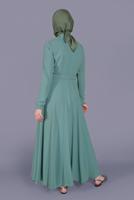 Tesettür giyim YEŞİL ALVİNA NAKIŞ DETAYLI KEMERLİ ELBİSE 40585