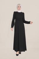 Tesettür giyim SİYAH ALVİNA İŞLEMELİ KEMERLİ ELBİSE T 40586