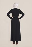 Tesettür giyim SİYAH ALVİNA İŞLEMELİ KEMERLİ ELBİSE T 40586