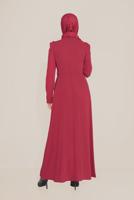 Tesettür giyim KIRMIZI ALVİNA İŞLEMELİ KEMERLİ ELBİSE T 40586