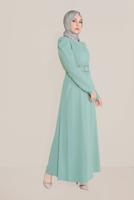 Tesettür giyim YEŞİL ALVİNA İŞLEMELİ KEMERLİ ELBİSE T 40586