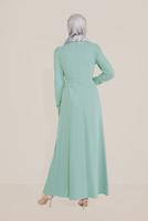 Tesettür giyim YEŞİL ALVİNA İŞLEMELİ KEMERLİ ELBİSE T 40586