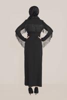 Tesettür giyim SİYAH ALVİNA KOLLARI VE SIRTI PÜSKÜLLÜ KEMERLİ ELBİSE T 40626