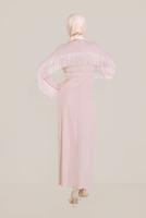 Tesettür giyim PUDRA ALVİNA KOLLARI VE SIRTI PÜSKÜLLÜ KEMERLİ ELBİSE T 40626