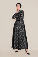 Tesettür giyim SİYAH ALVİNA KEMERLİ DANTEL ELBİSE 40630 