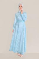 Tesettür giyim MAVİ ALVİNA KEMERLİ DANTEL ELBİSE 40630 