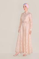 Tesettür giyim PUDRA ALVİNA KEMERLİ DANTEL ELBİSE 40630 