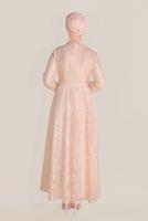 Tesettür giyim PUDRA ALVİNA KEMERLİ DANTEL ELBİSE 40630 