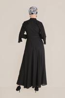 Tesettür giyim SİYAH ALVİNA KOLLARI VOLANLI ELBİSE 40649 
