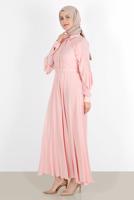 Tesettür giyim PUDRA ALVİNA KOLLARI VOLANLI ELBİSE 40649 