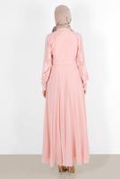 Tesettür giyim PUDRA ALVİNA KOLLARI VOLANLI ELBİSE 40649 