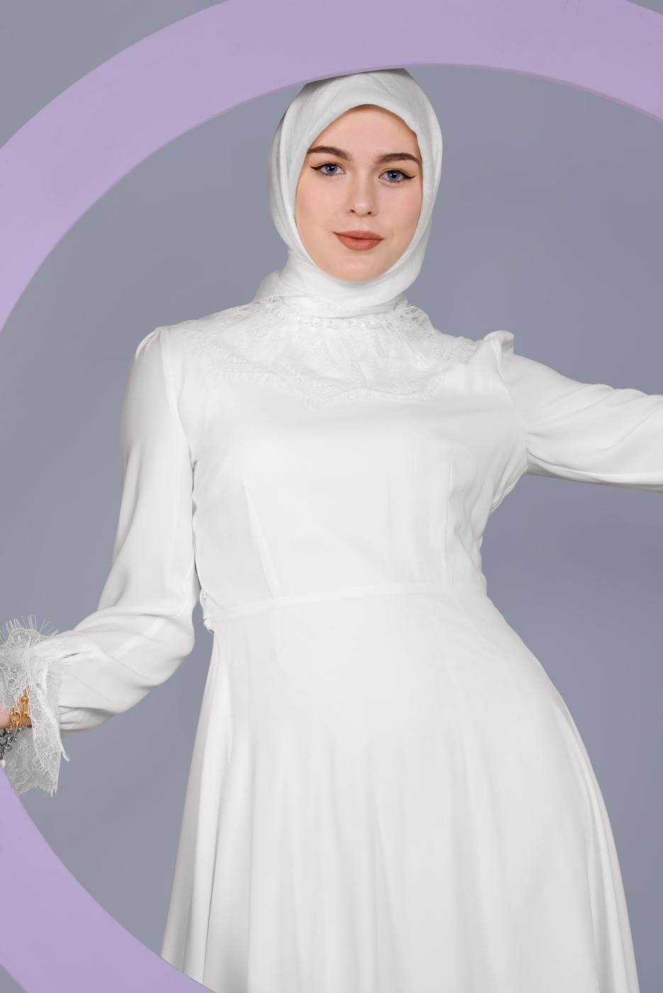 Tesettür giyim KREM T 40691 ALVİNA OPAL ELBİSE 38/44 TEK40