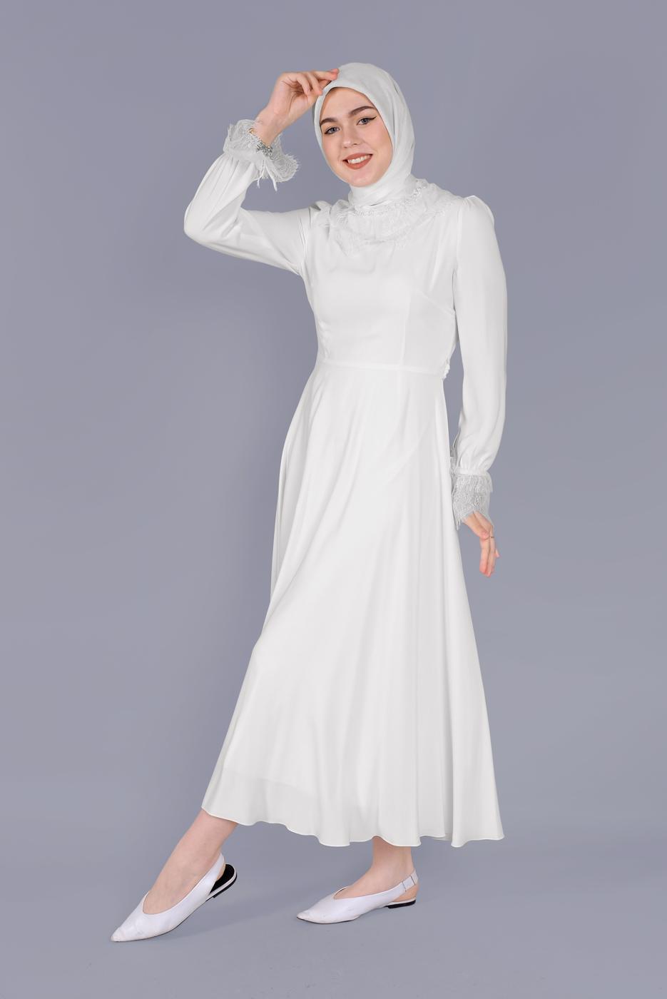 Tesettür giyim KREM T 40691 ALVİNA OPAL ELBİSE 38/44 TEK40