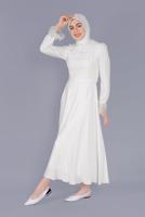 Tesettür giyim KREM T 40691 ALVİNA OPAL ELBİSE 38/44 TEK40
