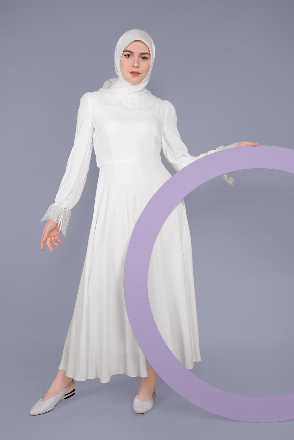 Tesettür giyim KREM T 40691 ALVİNA OPAL ELBİSE 38/44 TEK40