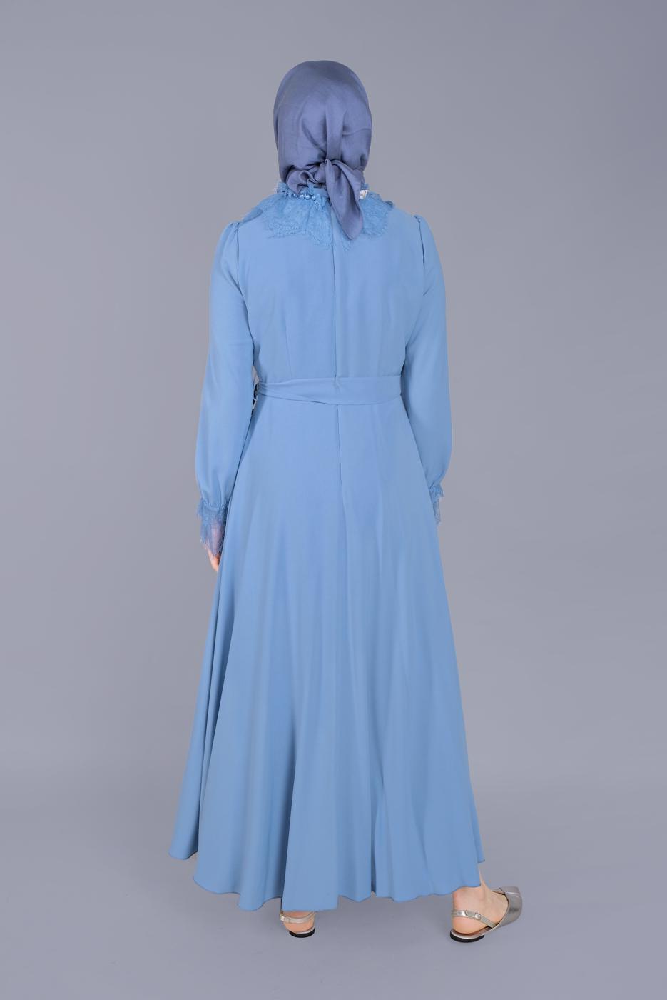 Tesettür giyim MAVİ T 40691 ALVİNA OPAL ELBİSE 38/44 TEK40
