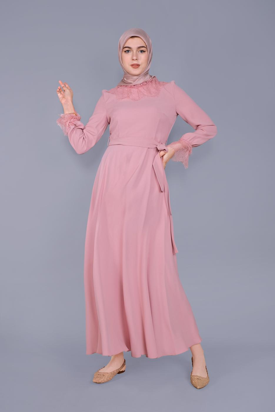 Tesettür giyim PUDRA T 40691 ALVİNA OPAL ELBİSE 38/44 TEK40