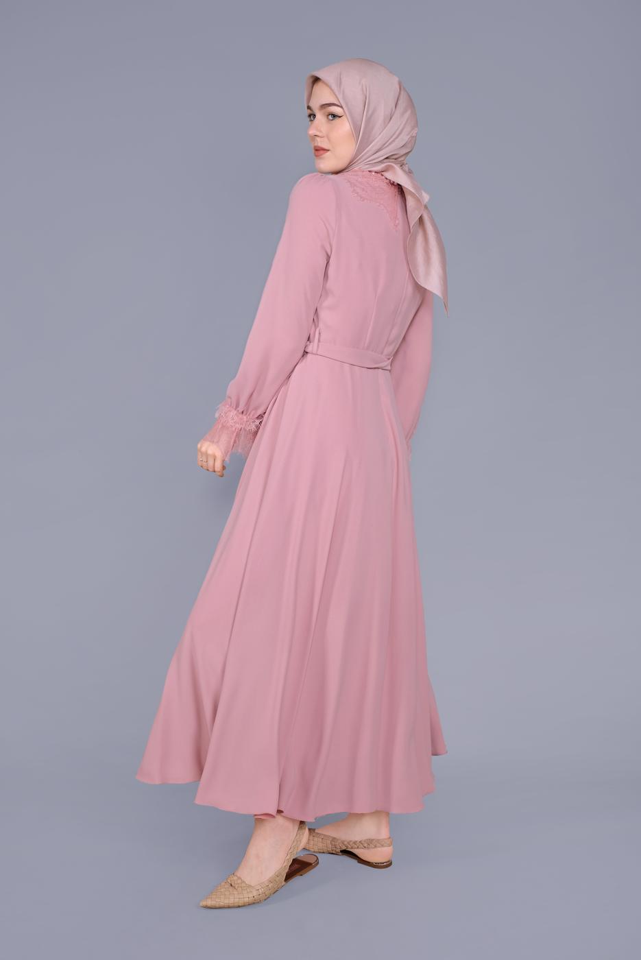 Tesettür giyim PUDRA T 40691 ALVİNA OPAL ELBİSE 38/44 TEK40
