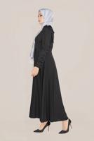 Tesettür giyim SİYAH ALVİNA FİYONK DETAYLI ELBİSE 40735