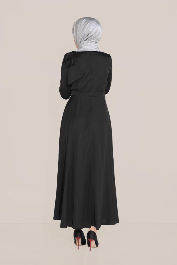 Tesettür giyim SİYAH ALVİNA FİYONK DETAYLI ELBİSE 40735 - TRENDTESETTÜR
