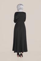 Tesettür giyim SİYAH ALVİNA FİYONK DETAYLI ELBİSE 40735