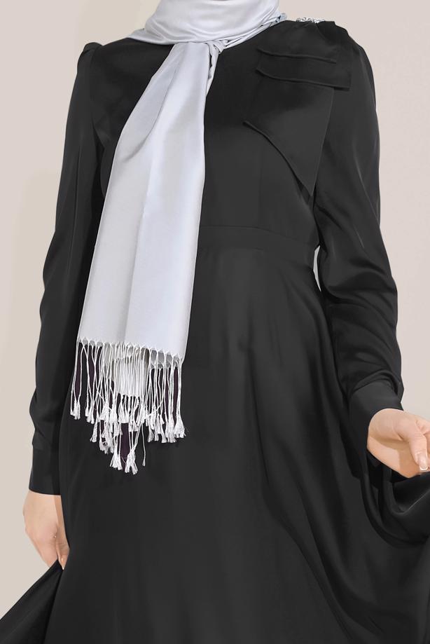 Tesettür giyim SİYAH ALVİNA FİYONK DETAYLI ELBİSE 40735 - TRENDTESETTÜR