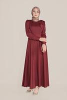 Tesettür giyim KIRMIZI ALVİNA FİYONK DETAYLI ELBİSE 40735