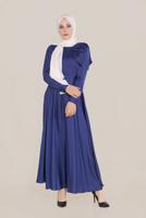 Tesettür giyim LACİVERT ALVİNA FİYONK DETAYLI ELBİSE 40735