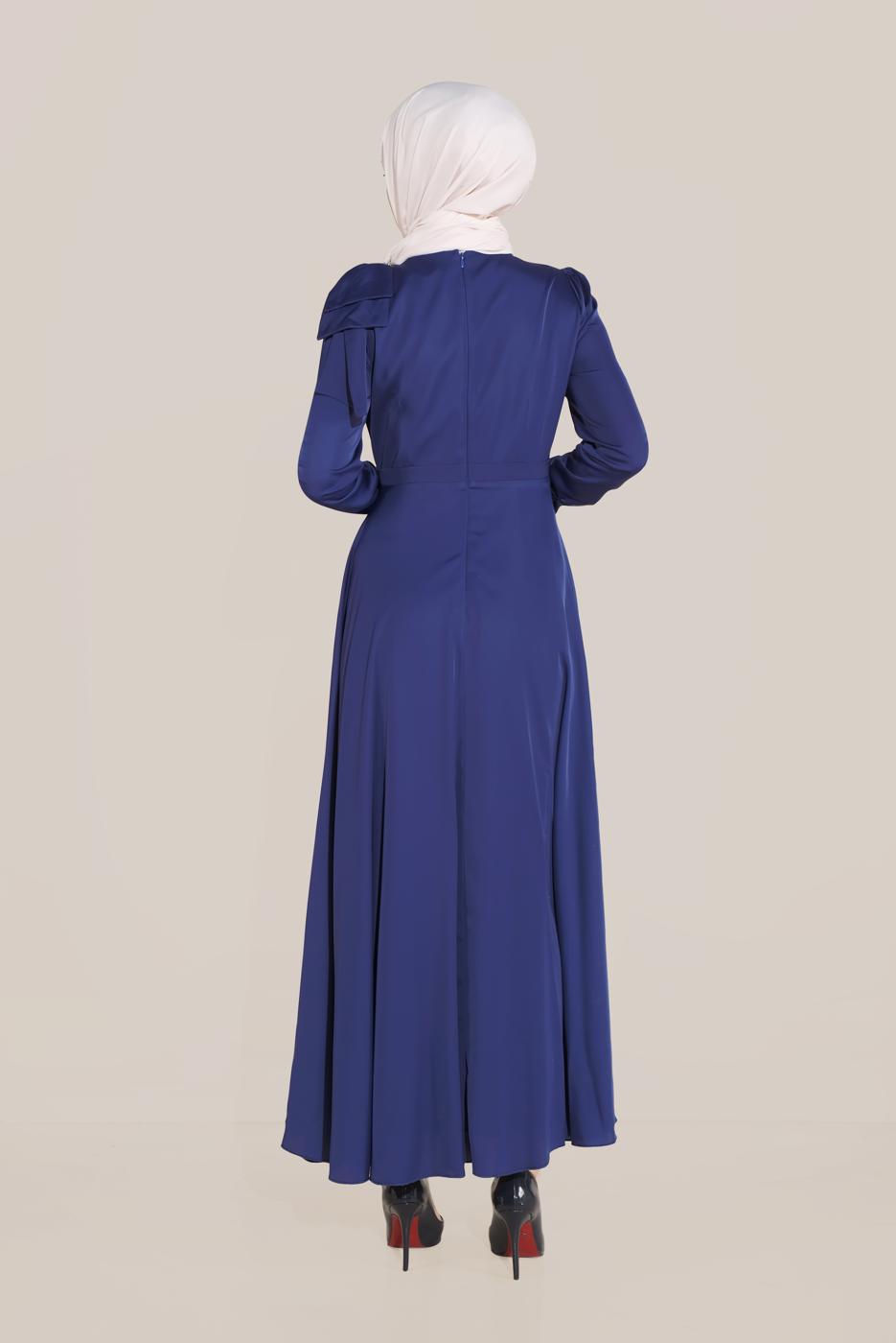 Tesettür giyim LACİVERT ALVİNA FİYONK DETAYLI ELBİSE 40735