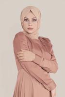 Tesettür giyim PUDRA ALVİNA FİYONK DETAYLI ELBİSE 40735