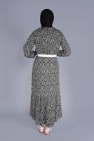 Tesettür giyim SİYAH KÜÇÜK ÇİÇEKLİ ETEK UCU VOLANLI ELBİSE 4076 