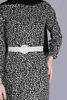 Tesettür giyim SİYAH KÜÇÜK ÇİÇEKLİ ETEK UCU VOLANLI ELBİSE 4076 