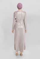 Tesettür giyim PUDRA ALVİNA FİYONK DETAYLI ELBİSE T 40769