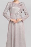 Tesettür giyim PUDRA ALVİNA FİYONK DETAYLI ELBİSE T 40769