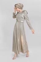 Tesettür giyim VİZON ALVİNA FİYONK DETAYLI ELBİSE T 40769