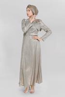 Tesettür giyim VİZON ALVİNA FİYONK DETAYLI ELBİSE T 40769