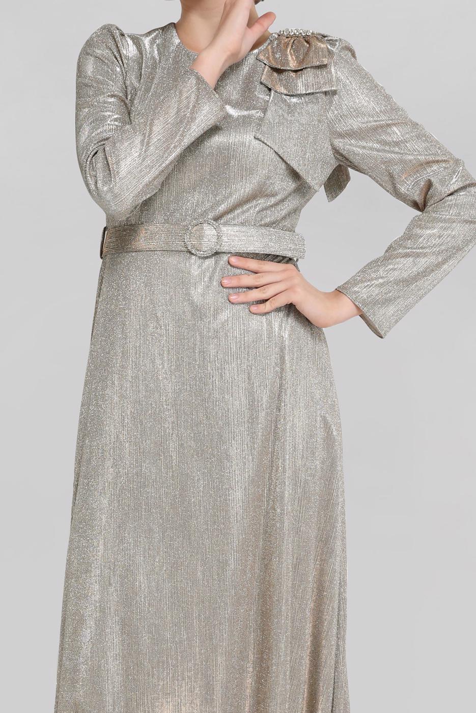 Tesettür giyim VİZON ALVİNA FİYONK DETAYLI ELBİSE T 40769