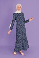 Tesettür giyim MAVİ DESENLİ ELBİSE T 40813