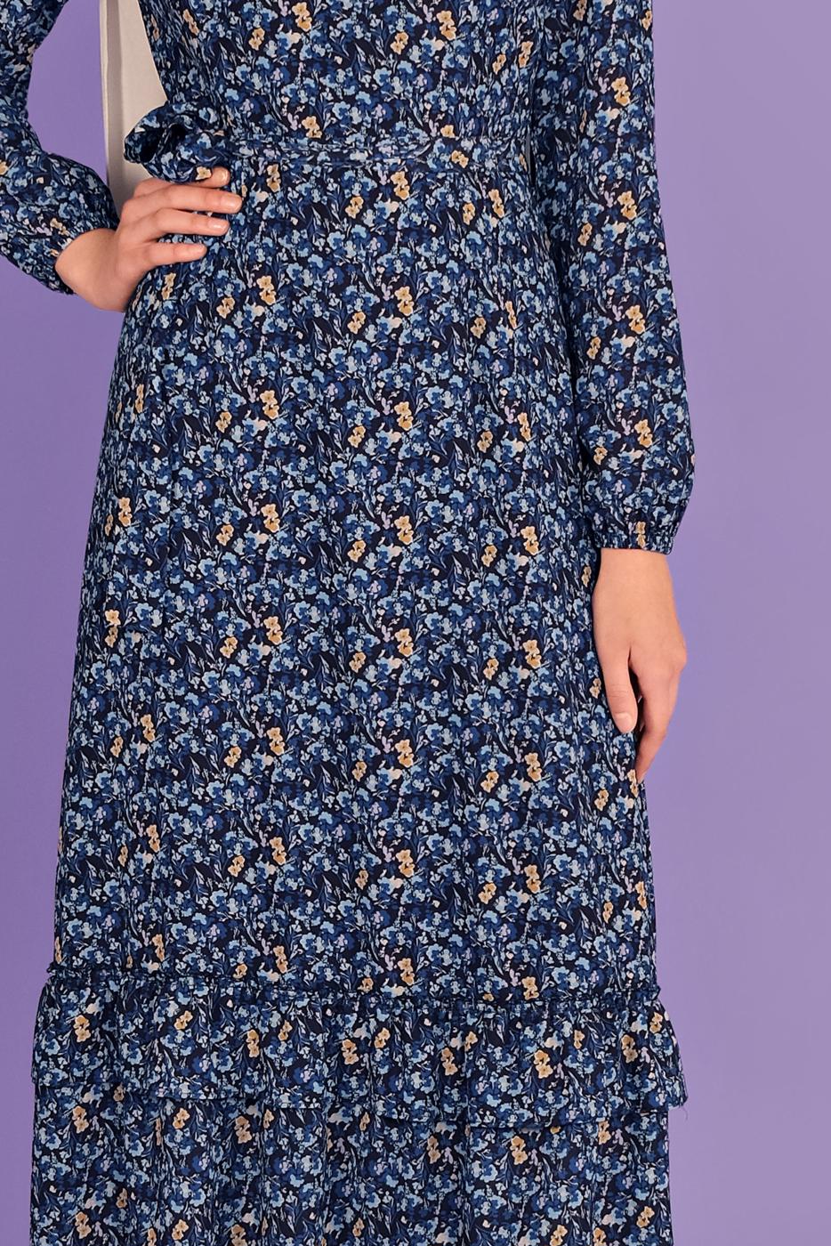 Tesettür giyim MAVİ DESENLİ ELBİSE T 40813