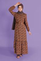 Tesettür giyim TURUNCU DESENLİ ELBİSE T 40813