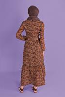 Tesettür giyim TURUNCU DESENLİ ELBİSE T 40813