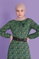 Tesettür giyim YEŞİL DESENLİ ELBİSE T 40813