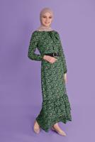 Tesettür giyim YEŞİL DESENLİ ELBİSE T 40813