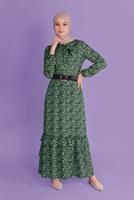 Tesettür giyim YEŞİL DESENLİ ELBİSE T 40813