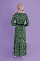 Tesettür giyim YEŞİL DESENLİ ELBİSE T 40813